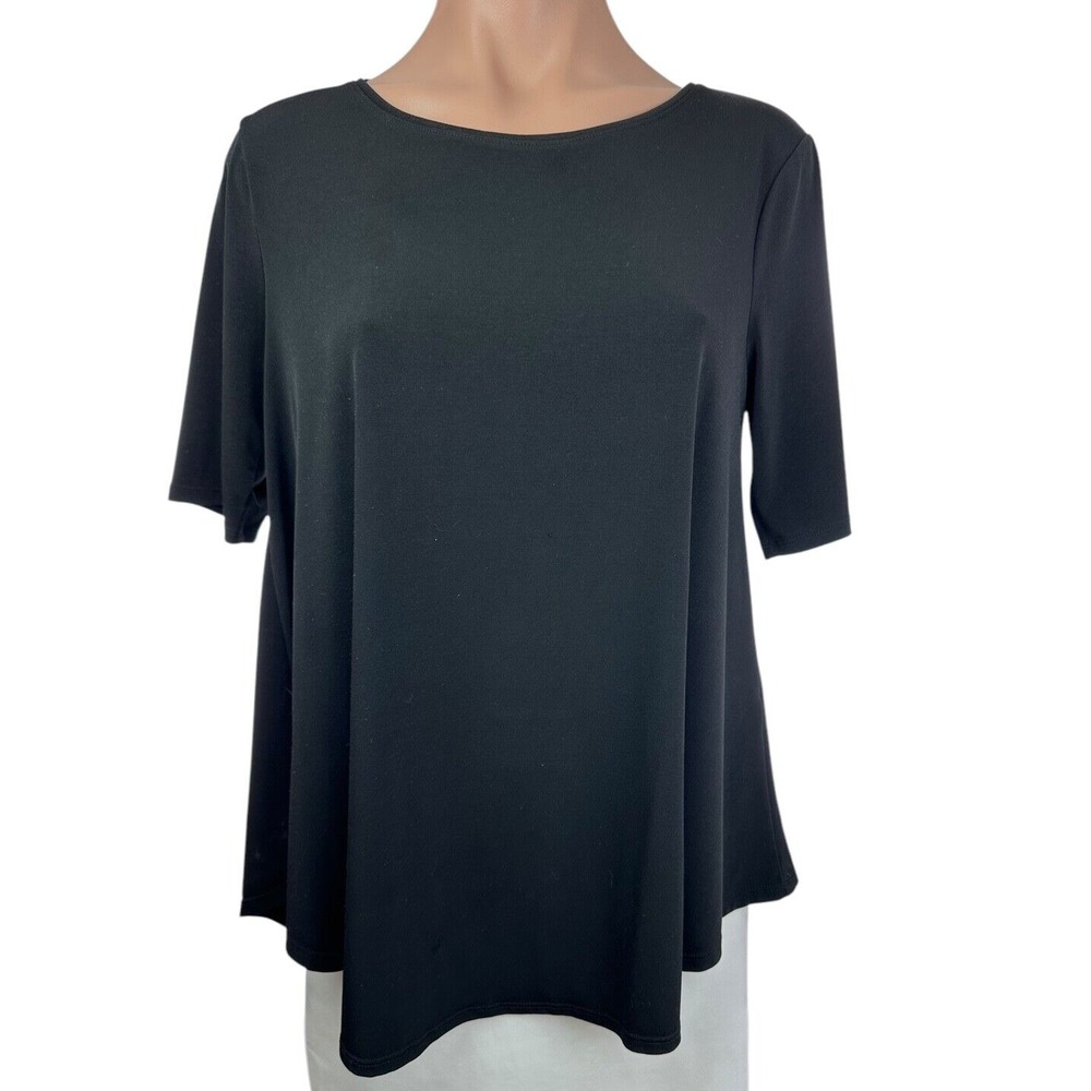 Chico's Size 0/S Black the Ultimate Tee Short Sleeve Polyester/Spandex Asym Hem